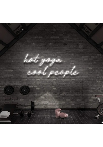 Hot Yoga Cool People Yazılı Neon Tabela Beyaz