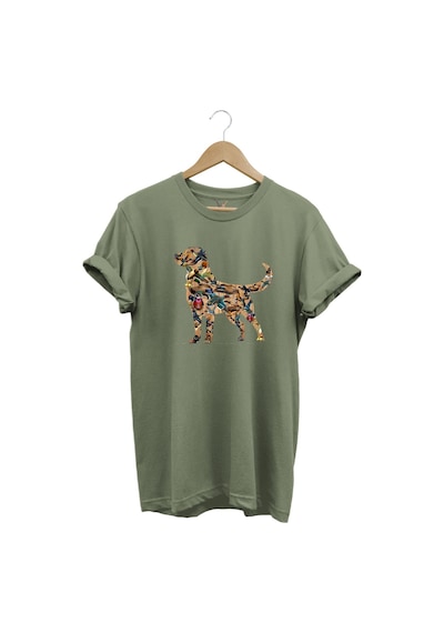 Avcılık Hunting Av Köpeği Ve Ördek Baskılı %100 Pamuk Regular Fit Bisiklet Yaka Haki T-shirt Haki