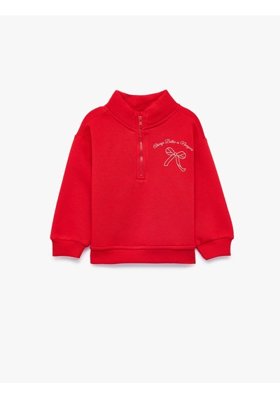 Koton Fiyonk Baskılı Şardonlu Uzun Kollu Fermuarlı Yaka Sweatshirt Kırmızı 7wmg10094ak
