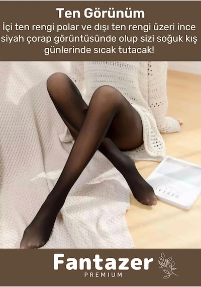 Fantazer Kuasar Series Sıcak Tutan Ince Siyah Çorap Ten Görünümlü Termal Içli Peluş Polarlı Külotlu Çorap Siyah