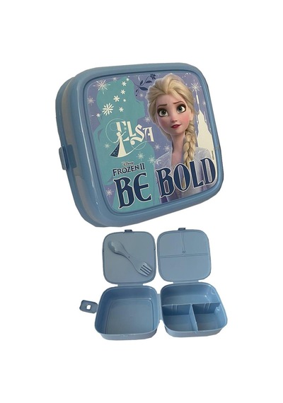 Frozen Beslenme Kutusu Mavi 4 Bölmeli Kız Figürlü 1 Adet Elsa Yemek Saklama Kabı Mavi Beslenme Çantası Mavi
