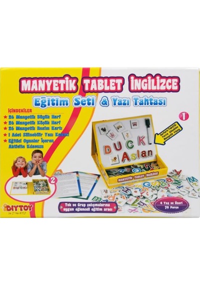 +4 Yaş Manyetik Oyuncaklar Tablet İngilizce Eğitim Seti ve Yazı Tahtası (diy