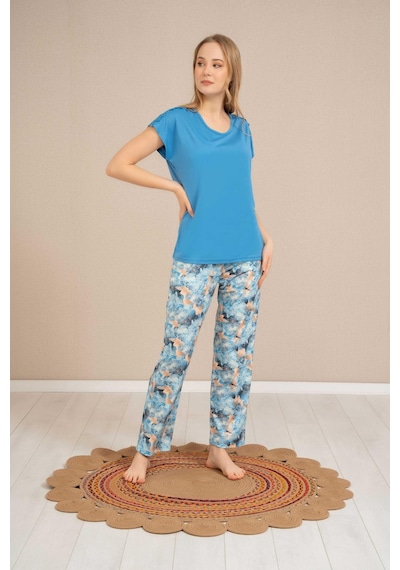 Baha Perfect Club Kadın Bisiklet Yaka Yarım Kol Pijama Takımı 4355 - 1 Adet Mavi
