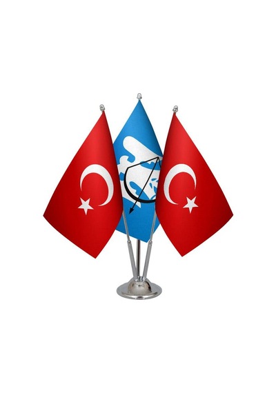 Masa Üstü Selçuklu Devleti Bayrağı Türk Bayrağı Üçlü Krom Direk M