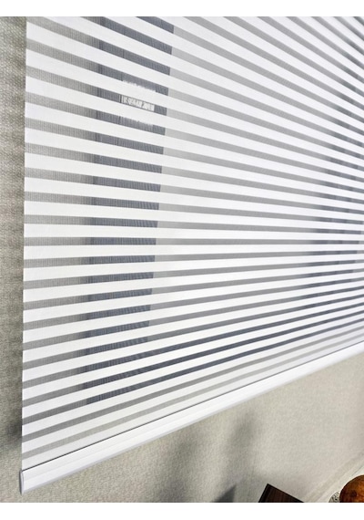 İnce Zebra Çizgili Çift Mekanizmalı Tül Ve Stor Perde Ts2025 Beyaz