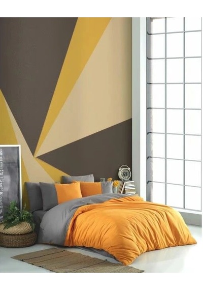 Kingsize Poplin Nevresim Diamond Turuncu Antrasit