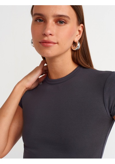 Dilvin Vücuda Oturan Crop Top Antrasit