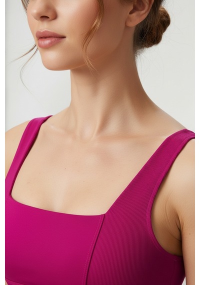 Yüksek Bel Toparlayıcı Tayt & V Sırt Destekli Spor Sütyeni - Sculpt Set Fuşya