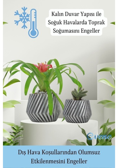 Saksı Çiçek Kaktüs Saksısı Lüx 13 Cm Mekanik Dişli Desen Saksı Çiçeklik - Gümüş Eskitme