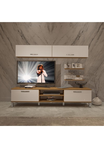 Decoraktiv Eko 5 Mdf Dvd Krom Ayaklı Tv Ünitesi Tv Sehpası Pera - Beyaz