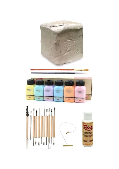 Beyaz Seramik Hamuru 6 Kg Kil Şekillendirme Set 11'Li Artdeco Akr N11.39487