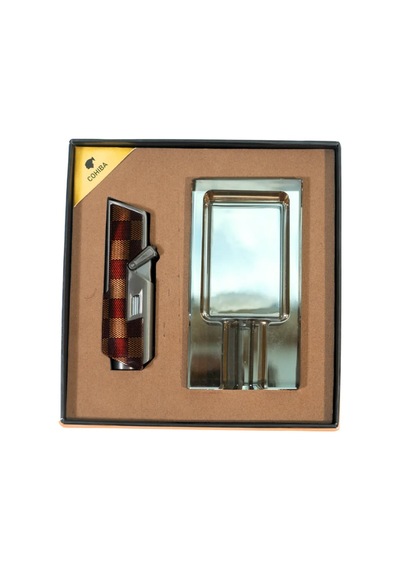 Cohiba Tek Torch Dama Desenli Çakmak Kristal Tekli Küllük İkili Puro Seti Tr9831