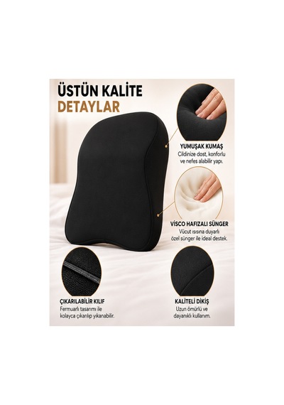 Velora Visco Hafızalı Sünger Ergonomik Boyun Destek Yastığı 25x35 Cm Nefes Alabilir Kılıflı Siyah - 931485522 Siyah
