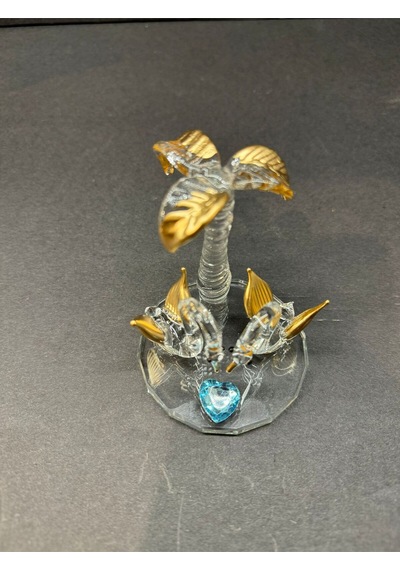 Dekoratif Kristal Cam Ikili Palmiyeli Kuğu Gold-a.mavi