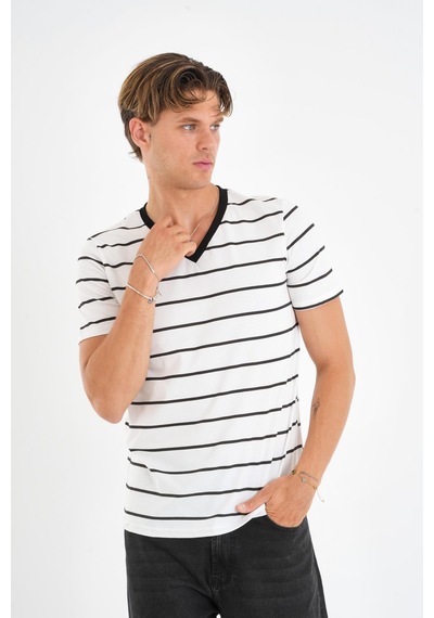 Alexander Gardi Alexandergardı V Yaka Çizgili T-shirt Lacivert