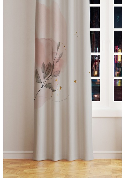 Flower Art 2 Desenli Süet Oturma Odası Salon Fon Perde Baskılı Ekstrafor Büzgü Tek Kanat Prd-1031 Çok Renkli