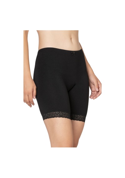Özkan Underwear Özkan 27559 Kadın Pamuklu Modal Kumaş Paçası Dantel Detaylı Yüksek Bel Diz Üstü Tayt Esnek Rahat Yumuşak Siyah