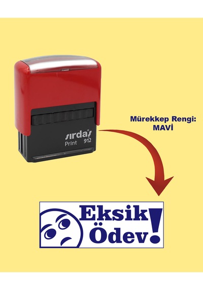 Öğretmen Kaşesi - Eksik Ödev, 912 51mm 19mm Mavi Keçeli Otomatik Kaşe Mavi
