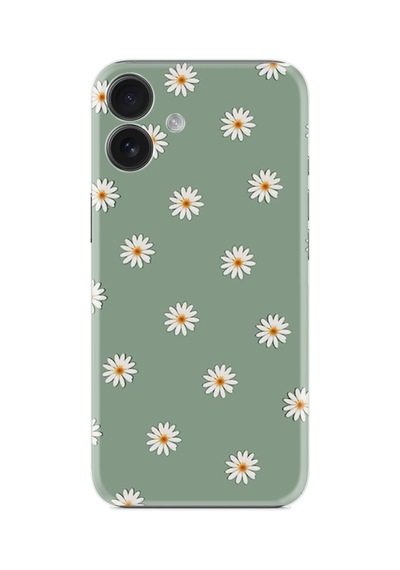 Apple iPhone Uyumlu Apple iPhone Uyumlu 16 Kılıf Boutique Baskılı Resimli Yeşil Papatyalar Pcode -041