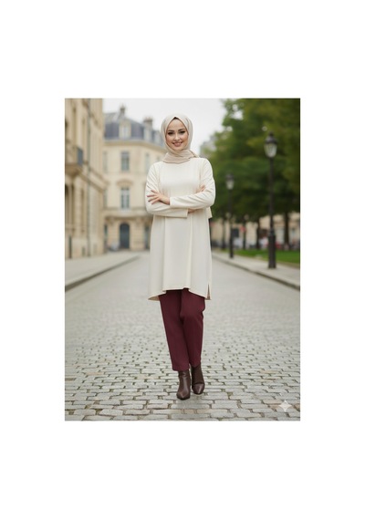 Unika Boutique Scuba Kumaş Çimalı Tesettür Pantolon Bordo