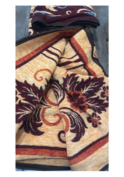 Ceritoğlu Battaniye - Iki Taraflı Çift Kişilik Desenli Ekstra Yumuşak Soğuk Geçirmez 22x180 Cm Krem - Bordo