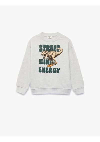 Koton Uzun Kollu Bisiklet Yaka Dinozor Baskılı Sweatshirt Gri 7wkb10189tk