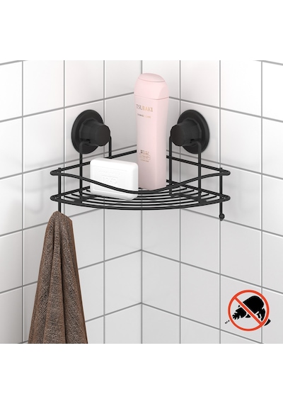 Teknotel Vakumlu Tek Katlı Banyo Köşe Rafı Mat Siyah Dm250 Siyah