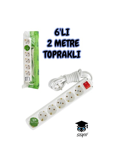 Grup Priz Topraklı 6'lı 2 Metre Anahtarlı Uzatma Kablosu Diğer