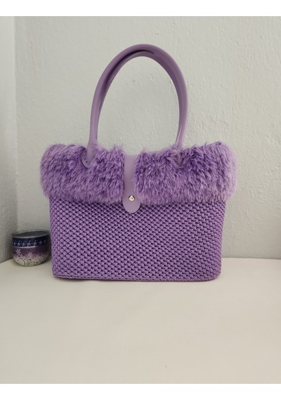 Fikriharika Design Lilac, Kürk Detaylı, Büyük Boy Kadın Omuz Çantası Leylak