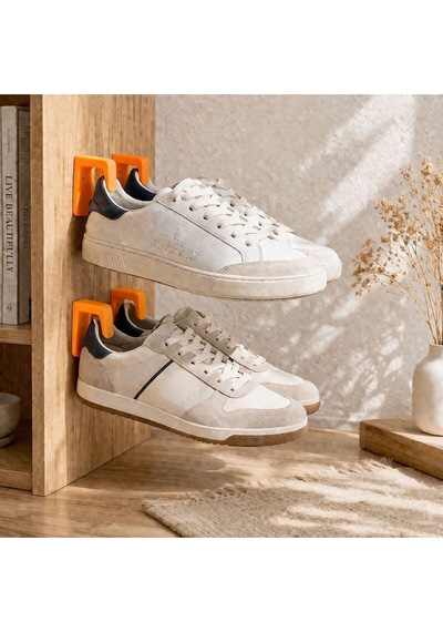 Duvar Tipi Ayakkabı Askısı 2 Li Set Sneaker Duvar Rafı Yer Kaplamayan Organizer Turuncu