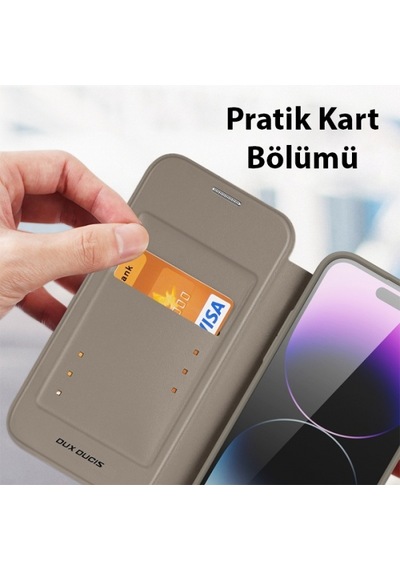 More TR Dux Ducis Apple Uyumlu iPhone 14 Pro 6.1 Kılıf Skin X Pro Series MagSafe Kapaklı Kılıf Folio Case - Bej