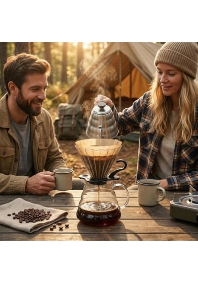 Profesyonel Cam Kahve Demleme Seti Pour Over Dripper & Karaf - 600 Ml Kapasiteli Borosilikat Filtre Kahve Seti Aeropress