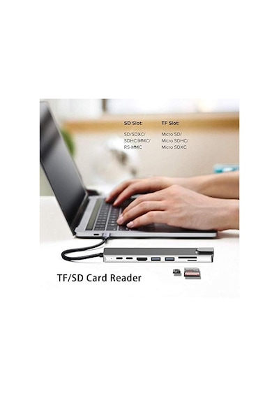 Cf10 Macbook Uyumlu Type-c To 4k Hdmı 2 Type-c 2 Usb 3.0 Ethernet Lan 2 Sd 8ın1 Çevirici Hub Adaptör