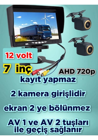 2 Adet Ahd 720p Balık Gözü Kamera Ve 7'' Qled Ips Monitör 12v