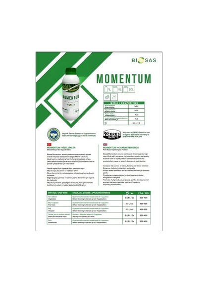 Biosas Momentum 1 Lt Bitkisel Menşeli Sıvı Organik Gübre 1 L