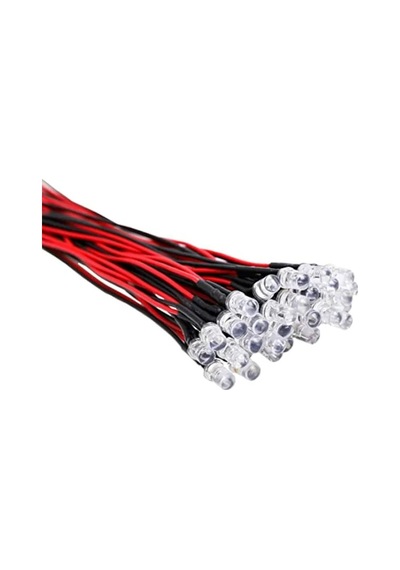 12V 5mm 20 Cm Kablolu Şeffaf Led 1 Adet Pembe