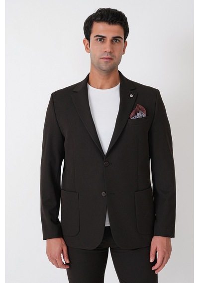 Comfort Fit Esnek Pamuklu Torba Cep Kahverengi Blazer Ceket C 743