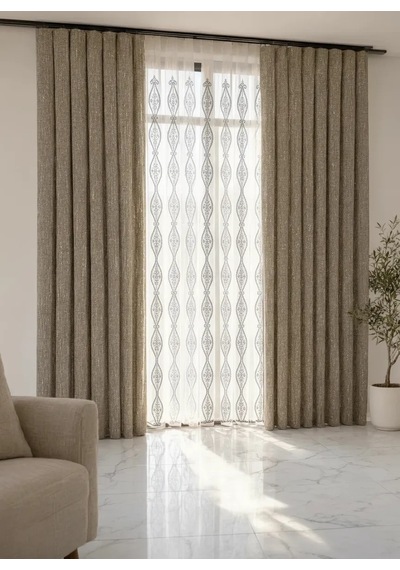 Nivemeshome Bade 7150 Bambu Gri 1/3 Pileli Tül Perde Apm Ekru - Gri