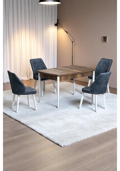 Florn Ceviz 80 x 132 Açılabilen Sunta Masa Metal Ayaklı Mutfak Masası Takımı 4 Kot Füme Sandalye Florn Ceviz 80 x 132 Açılabilen Sunta Masa Metal Ayaklı Mutfak Masası Takımı 4 Kot Füme Sandalye
