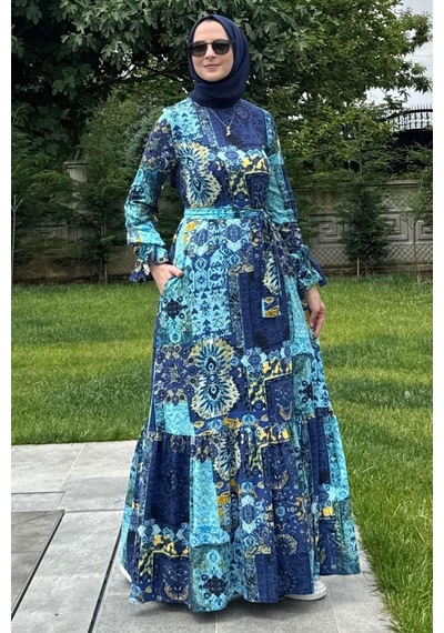 Rabia Şamlı Nehir Elbise Saks Normal