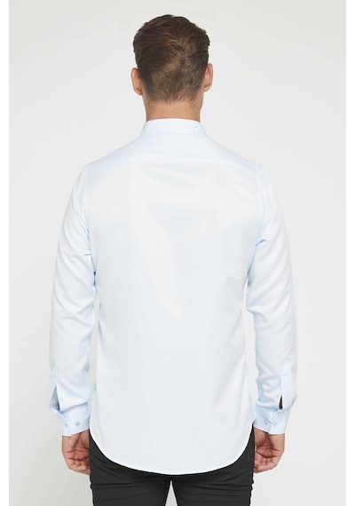 Tudors Slim Fit Uzun Kollu Kolay Ütü Teri Emen Nefes Alan Doku Kravatlık Dört Mevsim Mavi Erkek Gömlek-31608-mavi Mavi