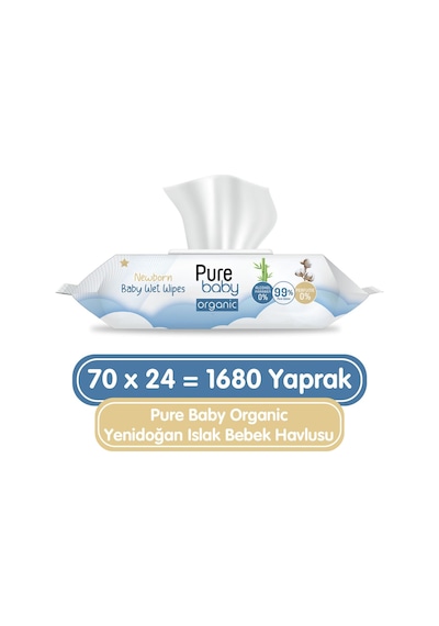 Pure Baby Organic Yenidoğan Islak Havlu 24 x 70'li 1680 Yaprak