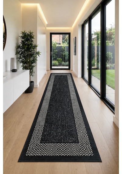 Connexion Makinede Yıkanabilir Kaymaz Taban Leke Tutmaz Dijital Salon Halısı Mutfak Halısı Ve Yolluk Siyah