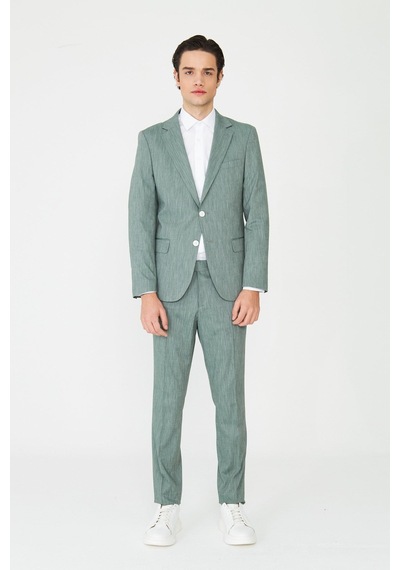 Yeşil Dokulu Modern Slim Fit Şehir Stili Takım Elbise Desenli