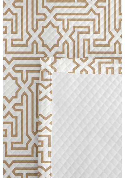 Bej Geometrik Genç Odası Tek Kişilik Pike Takımı - Ekru İskandinav 160x220 Cm Kapitone Yatak Örtüsü Mat Kahve İzi