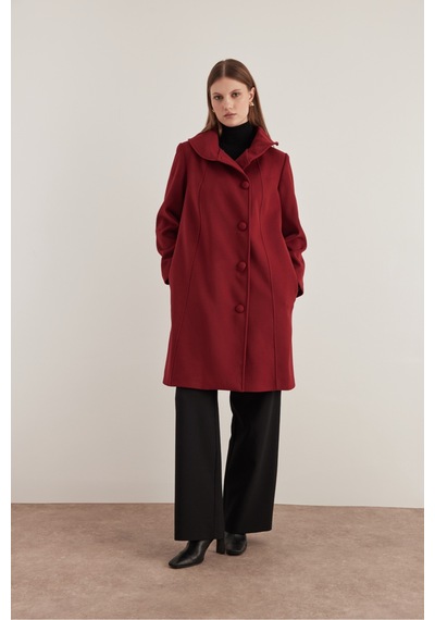Aker 8578112 Asimetrik Yaka Kaban Bordo Bordo