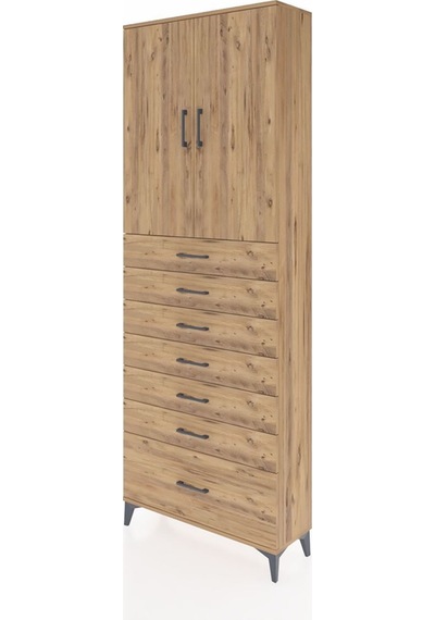 Arges Dolap 3 Raflı 7 Çekmeceli 2 Kapaklı 88x30x243 Çam-çam Atlas Çam