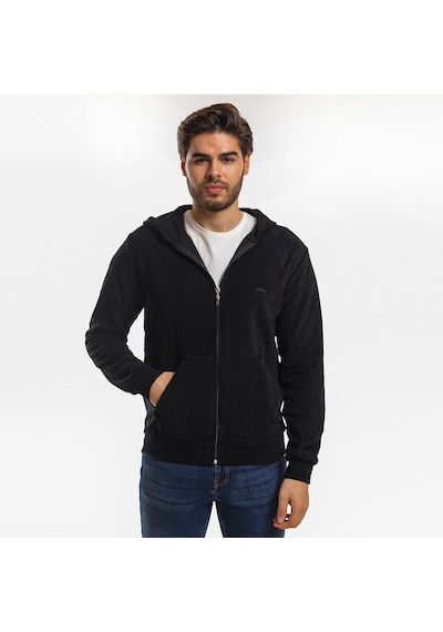 Slazenger SAMSON IN Erkek Fermuarlı Kapüşonlu Cepli Siyah Polar