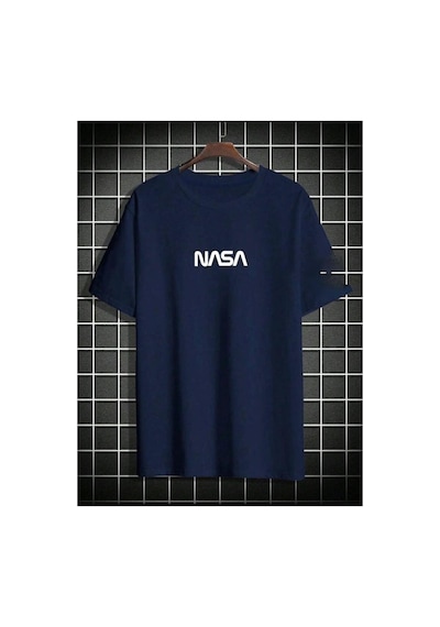 Medinenur Nasa Yazı Baskılı Basic T-shirt Lacivert