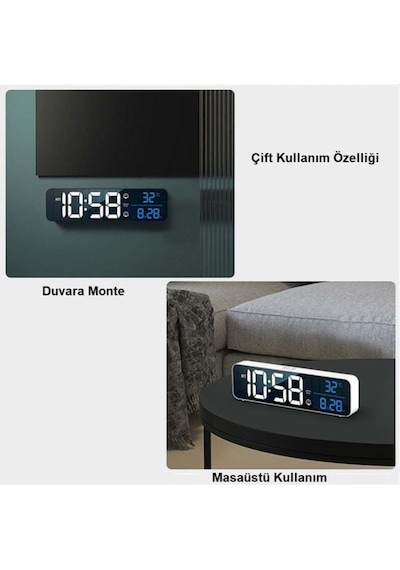 Hd Led Ekranlı Aynalı Elektronik Saat Sıcaklık Tarih Dijital Masa Saati